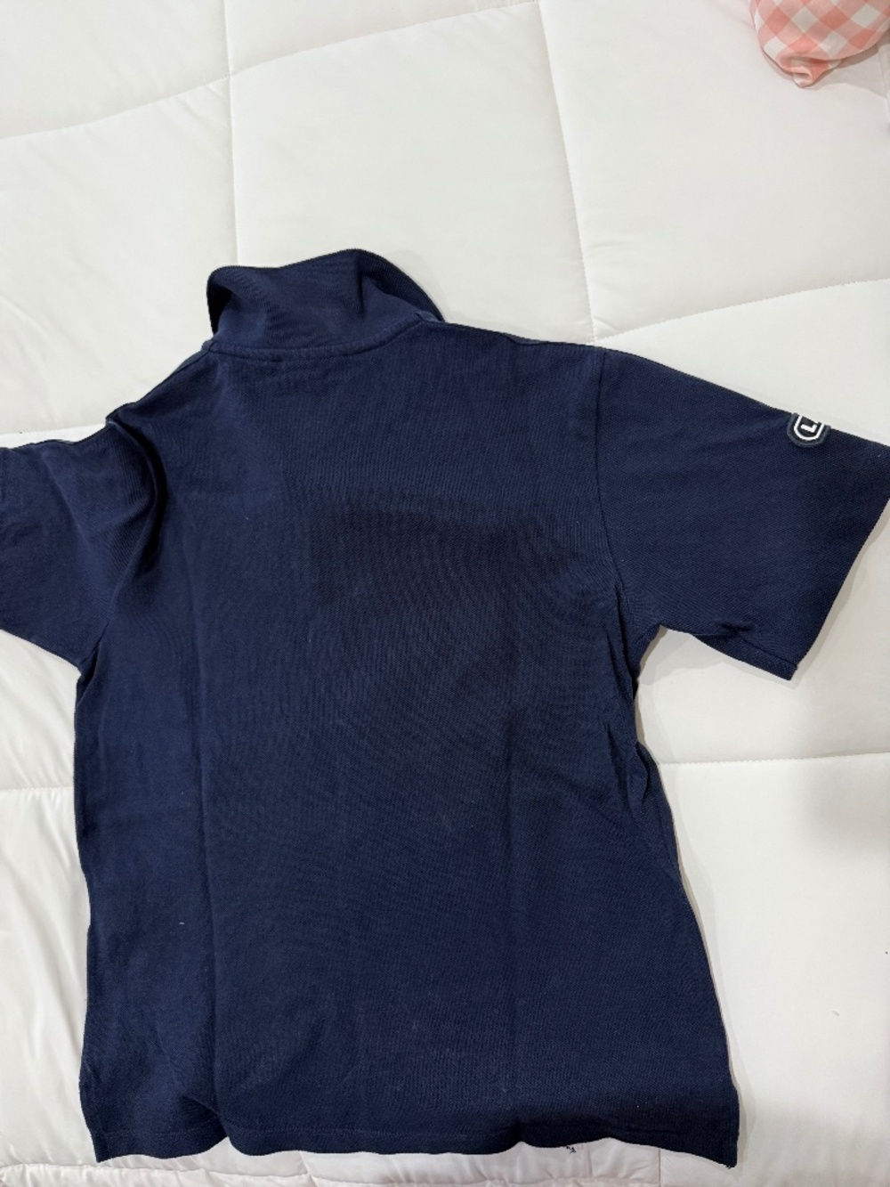 Lacoste Boys Navy Blue Polo Shirt with White Shoulder Stripes - Picture 2 of 7